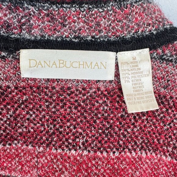 90s Vintage Dana Buchman Wool Mohair Blend Black Red Nordic Crop Cardigan Size M - Picture 11 of 15